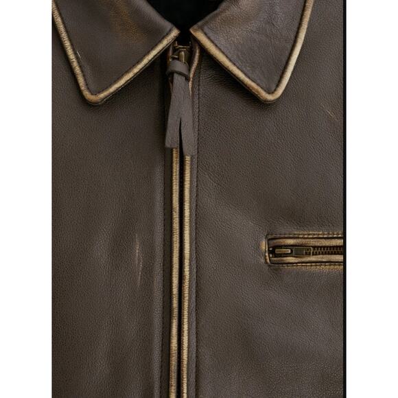 Mango Oversized Worn-Effect Leather Jacket - Xs Brown - Picture 5 of 5